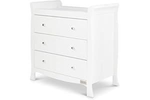 Ickle Bubba Snowdon 3-Drawer Baby Changing Unit & Dresser – Elegant Traditional Sleigh Design Nursery Chest of Drawers with Top Changer, Spacious Storage & Fits 76x46cm Changing Mat