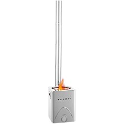 Waldbeck Survivalist - Poêle à gaz en Bois, Poêle de Camping, Poêle TLUD, Respectueux de l'environnement, Biomasse à Faible émission, Très Mobile, Plaque de Cuisson en Fonte, Acier Inoxydable