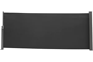 The Fellie Dark Grey Retractable Side Awning, Wind, UV Protection and Weatherproof PU Coating for Outdoor Privacy Screen for Garden, Balcony, Terrace, 100 x 300 cm