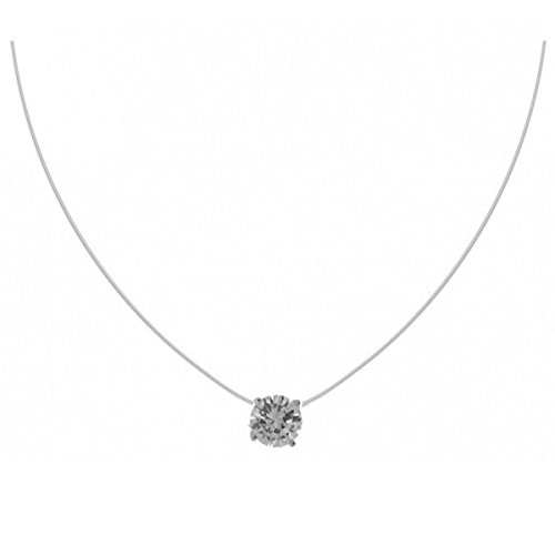 Les Plaisirs de Stella Colgante de plata 925/000 con solitario redondo (5 mm, rodio y óxido de circonio e hilo de nylon)