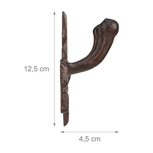 Relaxdays Hakenleiste aus Gusseisen, Schlüsselform, 3 Haken, Antiker Landhausstil, HBT: ca. 12,5 x 33 x 4,5 cm, braun - 3