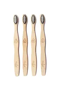 Letusrevive Bamboo Tooth Brush - Kids (Pack of 4) Sensitive Ecofriendly Soft bristles, Charcoal infused, Compostable handle | 2-8 years