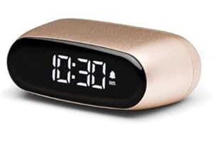 Lexon MINUT Mini Réveil Compact avec écran VA LCD Pure Black, Commande Tactile, Fonction Snooze et rétroéclairage, Batterie Rechargeable, Finition Aluminium - Or