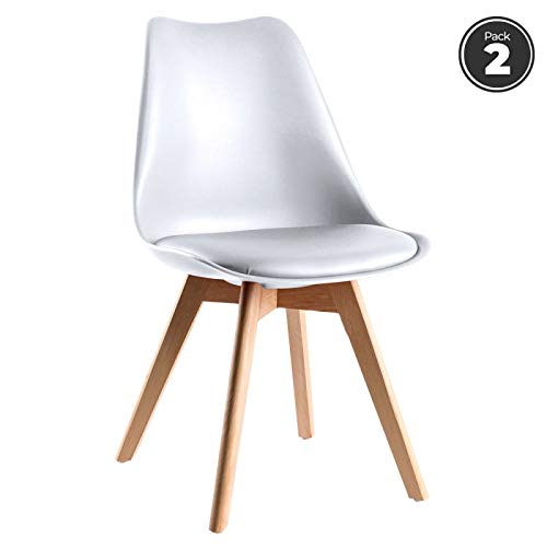 regalosMiguel Silla de Comedor, Salón y Escritorio - Pack 2 Sillas Synk Basic - Blanco