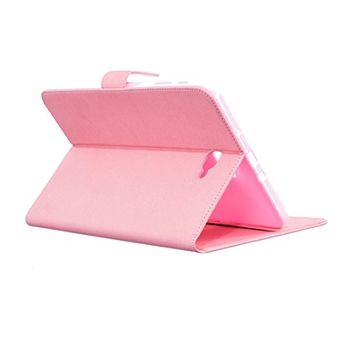 Romtronic Lederhülle Leder Tasche Case Cover für Samsung Galaxy Tab A 10.1 2016 (SM-T580 SM-T585) Hülle PU Schutz Etui Schale Feather Muster Design Backcover Flip Cover Wallet Case mit Standfunktion Karteneinschub und Magnetverschluß (Rosa) - 5