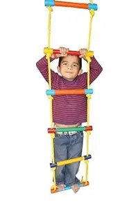 ABC KIDS WORLD Wooden Ladder for Kids for Physical Activity (7 Wooden Round Sticks with S Hook) | Indoor & Outdoor Toy