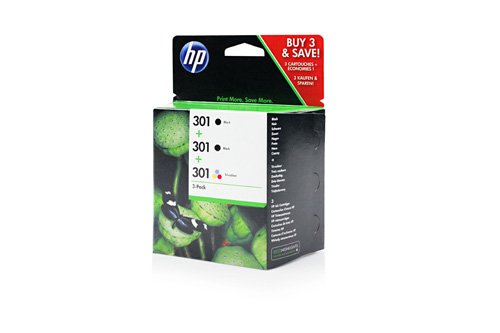 Original Tinte passend für HP DeskJet 2543 HP 301 E5Y87EE – 3x Premium Drucker-Patrone – Schwarz, Cyan, Magenta, Gelb – 2×190 & 1×165 Seiten – 2 x 3 & 1 x 3 ml - 3