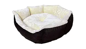 Slatter's Be Royal Soft Round Shape Dual Velvet Reversable Bed for Dog/Cat (Small, Cream-Brown)