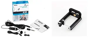 Boya BYM1 Omnidirectional Lavalier Condenser Microphone with 20ft Audio Cable (Black) + Humble Camera Stand Clip Bracket Holder Tripod Monopod Mount Adapter for Mobile Phone