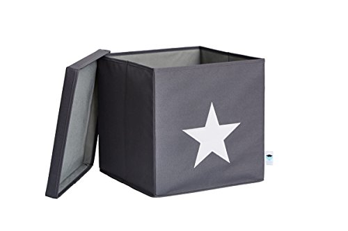 STORE,IT 672203 Ordnungsbox mit Deckel, Grau mit weißem Stern, MDF verstärkt, Polyester/ MDF, 33 x 33 x 33 cm - 2