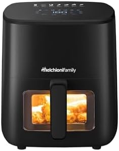 Melchioni Family | Marianna New, Friggitrice ad Aria 5L, Compatta, Touch Display, 7 Programmi, Antiaderente, Timer 60 Min, Temperatura 80°-200°C, Controllo Cottura Senza Aprire lo Sportello