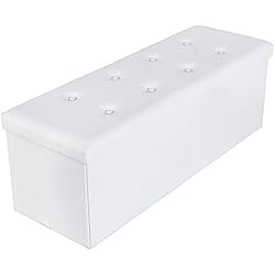 Songmics 110 x 38 x 38 cm Grand Pouf Coffre de Rangement Pliable Chargement Max. de 300 kg Blanc LSF702