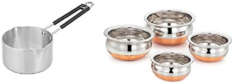 Royal Sapphire Serving & Cookware 5 Pcs. Set - Copper Bottom Handi 1900ml, 1250ml, 750ml, 550ml. - with - Aluminium Induction Sauce Pan 1000ml. - "Aluminium - Serving & Cookware - Multipurpose" 4 Pcs Handi And Sauce Pan