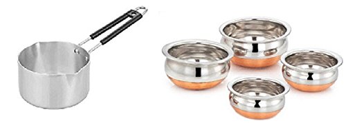Royal Sapphire Serving & Cookware 5 Pcs. Set - Copper Bottom Handi 1900ml, 1250ml, 750ml, 550ml. - with - Aluminium Induction Sauce Pan 1000ml. - "Aluminium - Serving & Cookware - Multipurpose" 4 Pcs Handi And Sauce Pan