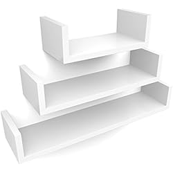 SONGMICS Etagères murales Lot de 3 Etagères flottantes Cubes Epaisseur de 1,8 cm, Charge maximale: 15 kg, Blanc LWS66W