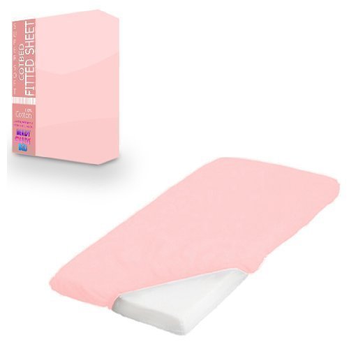Childrens Pure 100% Cotton Cotbed Size Light Pink Fitted Sheet 70cm x 140cm