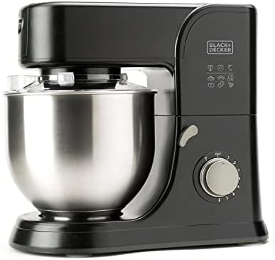 BLACK+DECKER - Impastatrice planetaria 1000W | 8 velocità + Turbo | Movimento planetario | Ciotola inox 5,2L lavabile in lavastoviglie | Nero