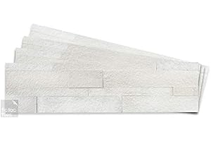 Tic Tac Tiles (60cm x 15cm), 4-Sheets Natural Stone Peel and Stick Self Adhesive Removable Stick On Kitchen Backsplash Bathroom 3D Wall Tiles (Natural White)