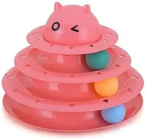Cat Roller Toys, Three Layer Cat Toy,Kitten Three-Layer Intellectual Play Toy Removable Cat Turntable Disc,Pet Ball Roller Toy (Pink)