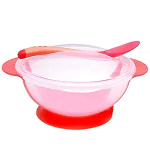 Manan Shopee Baby Non-Slip Suction Bowl with Snap-in Spoon (Red)