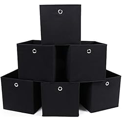 SONGMICS Lot de 6 Boîtes Tiroirs en Tissu Cube de Rangement Pliable Coffre pour Linge, Jouets, Vêtement 30 x 30 x 30 cm Noir RFB02H-3