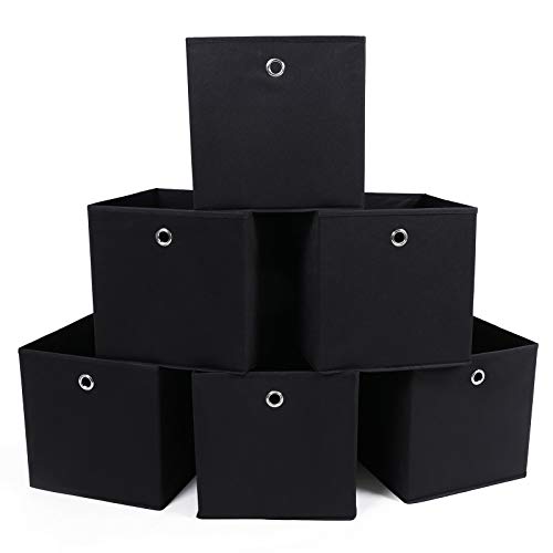 SONGMICS Lot de 6 Boîtes Tiroirs en Tissu Cube de Rangement Pliable Coffre pour Linge, Jouets, Vêtement 30 x 30 x 30 cm Noir RFB02H-3