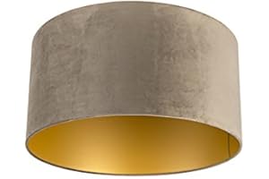 QAZQA Baumwolle Velour Lampenschirm taupe 50I50I25 mit Gold I Messingener Innenseite, Rund gerade Schirm Pendelleuchte,Schirm Stehleuchte
