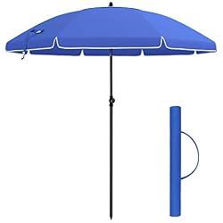 SONGMICS Parasol, Droit, Octogonal, Inclinable, avec manivelle, Diamètre en Arc 2 m, Toile Polyester, Extérieur, Terrasse, Jardin, Balcon, Plage, Piscine, Bleu GPU65BU (sans Socle)