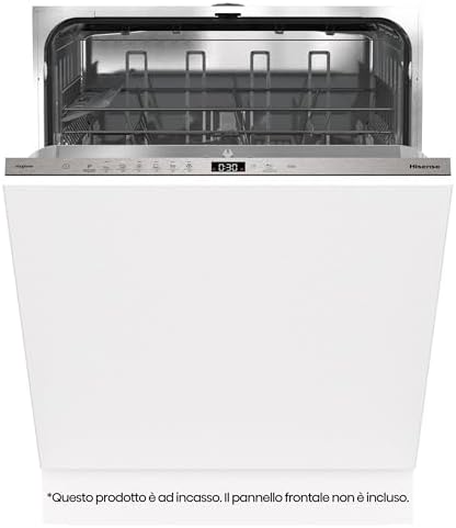 Hisense HV642E61 Lavastoviglie da Incasso, 13 Coperti, 9,6 Litri, 6 Programmi, Cesto Regolabile, Partenza Ritardata, Programma Rapido 1 Ora, Total AquaStop, Controllo Touch, 47 dB, Classe E