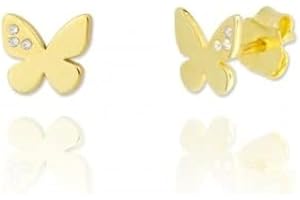 Turmalina - Pendientes bebe niña dorados de Plata de Ley 925, pendientes con tres piedras, tamaño de 7x8 mm, de la marca de joyería Turmalina by Martina