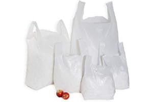 Sabco - 100 x Strong White 'Vest' Style Plastic Carrier Bags | 100% Recyclable | Eco Friendly - Sabco (10 x 15 x 18")