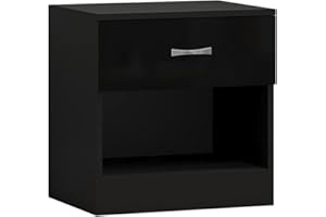 AFN High Gloss 1 Drawer Bedside Chest Cabinet Bedroom Furniture Black