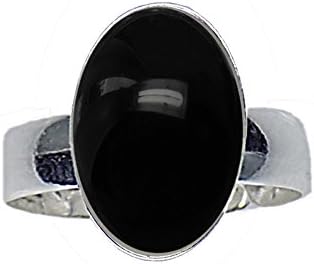 14x10mm Oval Genuine Black Onyx Cabochon 925 Sterling Silver Adjustable / Expandable Ring