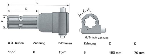 WAMO Zapfwellenverlängerung 1 3/8 Zapfwelle 6 Zähne 150mm lang Standard - 2