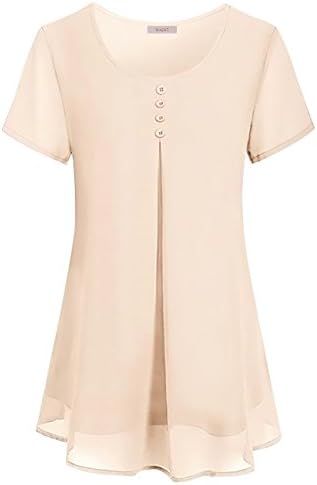 WAJAT Tunic Tops For Leggings For Women Short Sleeve, Ladies Boat Neck Loose Drape Chiffon Shirts Misses Casual Wear Lightweight Airy Tiered Crepe Blouse Beige S