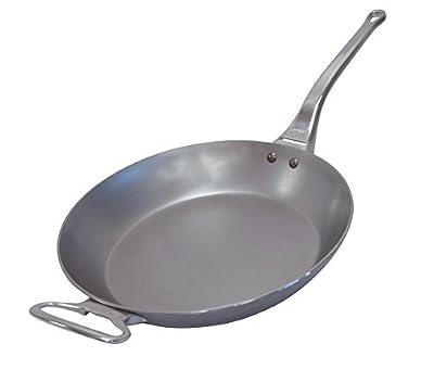 De Buyer 5680.32 'Mineral B Element Pro' Poêle Ronde avec Queue Fonte d'Inox - Revêtue de Cire d'Abeille - Tôle d'Acier Blanche - Diamètre 32 cm