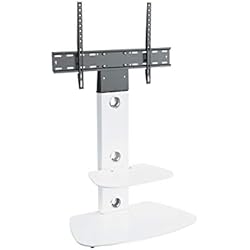 King Meuble TV Cantilever Support TV Intégré,pour Écrans de 32'' à 65'' LCD LED Plasma, H 117.7 cm (Étagères Arrondies, Blanc)