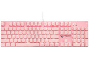Qisan Mechaniczna klawiatura do gier, przewodowa klawiatura LED, podświetlenie tła LED, różowa, 104 przyciski, amerykański układ, klawiatura gamingowa ze zdejmowanym, czerwony przełącznik