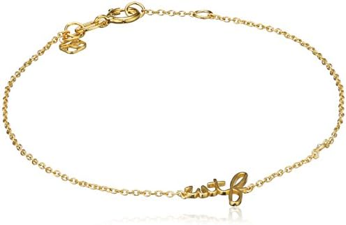Shy By Sydney Evan Sterling Silver Yellow Gold Plated "Wtf" Bracelet with Diamond Bezel of 17.145cm