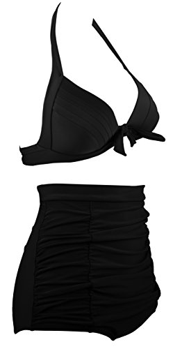 Angerella Vintage Bademode mit Faltenwurf hohe Taille Bikini Set - 2