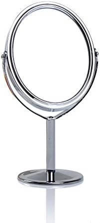 Judesuper Beauty Makeup Cosmetic Mirror，Normal And 3X Magnifying Stand Mirror Double Sided Stand Mirror Adjustable Classic Round Mirror Vanity Mirror Double-Sided Rotation (Height: 16.5cm)