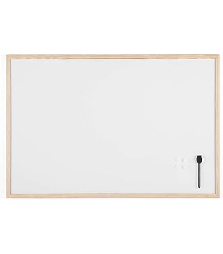 Tableau Blanc Magnétique 60x40 Cm Avec Cadre Bois - Surface Effaçable à Sec - Fourni Avec Marqueur Et Aimants - Montage Murale Facile