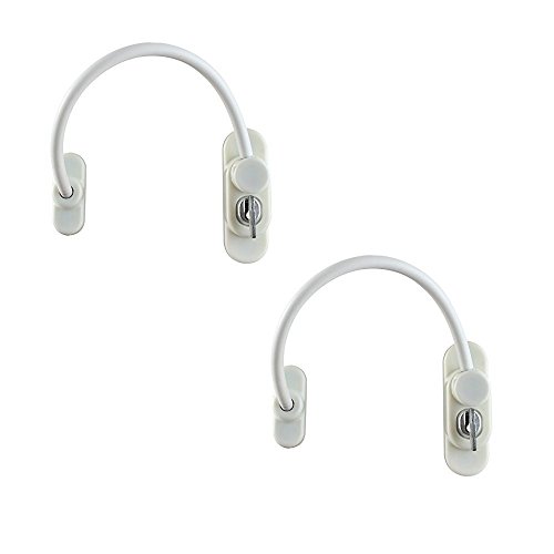 Kamtop 2pcs Verrouillage de la Fenêtre Serrures Câble de Sécurité pour Enfant Sécurité Bébé Serrures de Fenêtre Serrures de Porte avec Vis Clés-Blanc