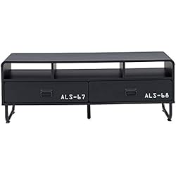 Selsey - Brock - Meuble TV/Meuble Salon - 120 cm - Noir Mat - Pieds métalliques - 3 niches - 2 tiroirs - Style Industriel - Style loft