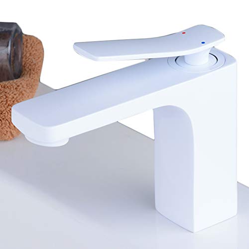 Miscelatore Lavabo Bagno Rubinetto a Cascata Miscelatore Lavabo Rubinetto con Acqua Fredda e Calda,Bianca