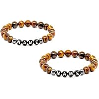 Mister Boncuk Tiger Eye Couple – Personalisiertes Couple Armbänder aus Tiger Augen Natursteinen mit Hämatit zwischen Perlen. Armbänder für Paare - Partner - Pärchen - Namensarmband - Namensarmbänder - Partnerarmbänder - Armband - Ideal als Geschenkidee