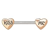 eeddoo BRUSTWARZEN Nipple Bar Rosegold aus rosé-Goldenem Edelstahl mit Herz Inschrift Kiss Me