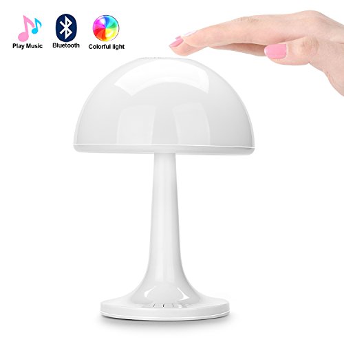 Preisvergleich Produktbild Liqoo LED Farbwechsel Stimmungslicht Nachtlicht mit Bluetooth Lautsprecher, Berührungssensor, Stromversorgung USB Kabel, intergrieter Ni-MH Batterie, Pilz Form Nachttischlampe 7 Farben Musik Spielen