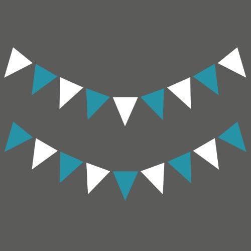 Bunting Wall Stickers - Set of 18 Large Decals - Over 3 metres - White &amp; Turquoise - Garland Flags - Perfect for Nursery, Boys Bedroom - Children's Vinyl Wall Art Decoration
