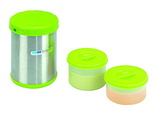 BebeDue - Termo Picnic Sólidos - 2 Fiambreras Bebé Due plata/pistacho